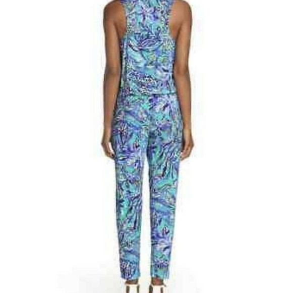 Lily Pulitzer Paulina Bennett Blue Stretchy Beachy Women's Jumpsuit Sz M - Picture 2 of 11